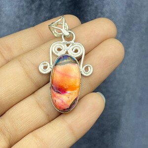 Handmade Pink Oyster Turquoise Pendant: Sterling Silver Boho Jewelry