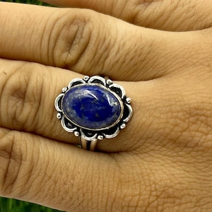 Natural Lapis Lazuli Ring, Handmade Ring, 925 Sterling Silver Ring, Oval Lapis Lazuli Ring, Gift for her, Taurus Birthstone, Promise Ring