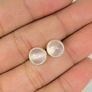 Natural Rose Quartz Stud Earrings, 925 Sterling Silver Gemstone Studs, Rose Quartz Round Cut Earrings, Stud Earrings For Women&#39;s Gift Ideas