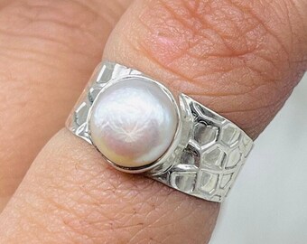 Natural Pearl Silver Ring, 925 Sterling Silver Ring, Handmade Silver Pearl Ring For Women's, Silver Statement Pearl Gemstone Ring For Her