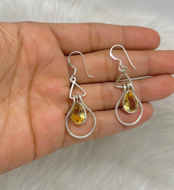 Yellow Citrine Faceted Pear-shaped Teardrop Sterling Silver Earrings Yellow Citrine Faceted Pear-shaped Teardrop Sterling Silver Earrings