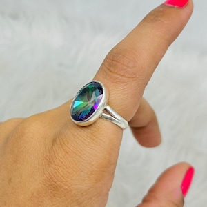 Mystic Rainbow Topaz Ring Gemstone 925 Sterling Silver Ring Handmade Ring Mystic Rainbow Topaz Ring Women&#39;s For Love Ring Gift For Her