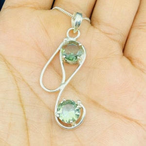 Natürlicher Grüner Amethyst Silberanhänger, 925 Sterling Silber Grüner Amethyst Edelstein Anhänger, Grüner Amethyst Halskette Statement Silber Anhänger