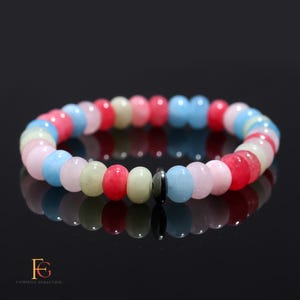 AAA+ Stunning Multi Chalcedony Quartz Gemstone Beaded Bracelet, Smooth Rondelle Beads Bracelet, 8MM Beaded Bracelet, Stretchable Bracelet