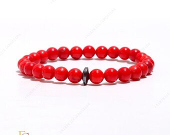 AAA+ Natural Taiwani Red Coral Gemstone Beaded Bracelet, Beautiful Smooth Red Coral Stretch Bracelet, 7 MM Coral Bracelet, Handmade Bracelet