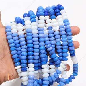 AAA+ Blue White Opal Gemstone Beads, Smooth Rondelle Opal Beads, 16 Inch, 9.50-10 MM Beautiful Natural Blue Opal Beads For Handmade Jewelry