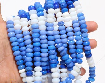 AAA+ Blue White Opal Gemstone Beads, Smooth Rondelle Opal Beads, 16 Inch, 9.50-10 MM Beautiful Natural Blue Opal Beads For Handmade Jewelry