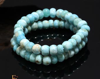 Bracelet de perles rondes en larimar naturel AAA+, véritable bracelet extensible en larimar lisse, bracelet en pierres précieuses de larimar, bracelet fait main