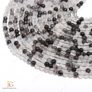 AAA+ Quality Natural Black Rutilated Smooth Round Beads, Black Rutilated Beads, 14&quot;, 4-4.5 MM Black Rutile Beads For Handmade Jewelry Making