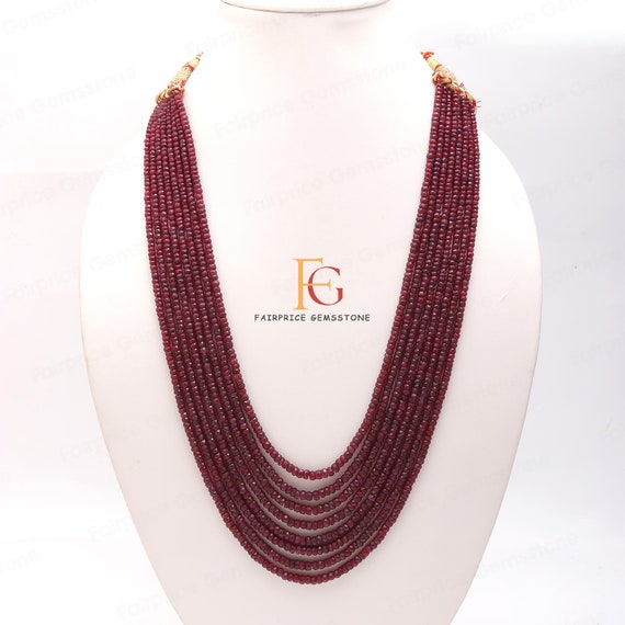 AAA+ Natural Ruby Necklace, Ruby Corundum Necklace, Red Ruby Beads, Ruby Corundum Faceted Rondelle Beads,3-5 MM Ruby Gemstone Beads Handmade