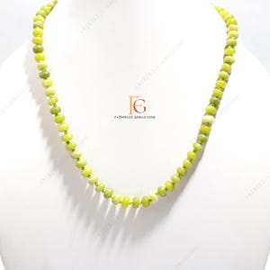 AAA+ Green Serpentine Gemstone Beaded Necklace,18&quot; Hand Knotted Smooth Rondelle Beads Necklace,925 Sterling Silver Adjustable Chain Necklace