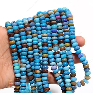AAA+ Blue Opal Gemstone Beads, Smooth Rondelle Opal Beads, 16 Inch, 8-9 MM Beautiful Natural Blue Opal Plain Beads For Handmade Jewelry