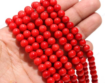 Perline Rotonde Sciolte Di Corallo Rosso Di Alta Qualà In Pietra - Foto 13