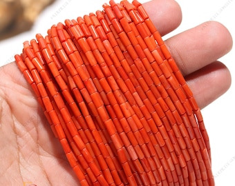 AAA+ Natural Taiwani Coral Smooth Pipe Shape Beads, Natural Tube Coral Beads, 15 Inch Coral Gemstone Beads For Handmade Jewelry making
