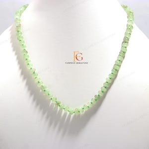 AAA+ Prehnite Quartz Beaded Necklace, 18&quot; Hand Knotted Smooth Rondelle Beads Handmade Necklace, 925 Sterling Silver Adjustable Chain, 8MM