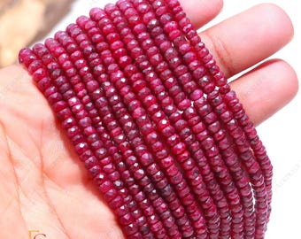 AAA+ Natural Ruby Faceted Rondelle Beads, 4-4.5MM Ruby Corundum Gemstone Beads, 13 Inch Red Ruby Beads, Precious Corundum Ruby Beads