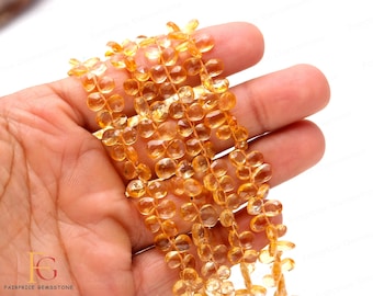 AAA + Qualität Citrin Facettierte Birnenform Perlen, Goldener Citrin, 5x6-5 x 7 mm Natürliche Citrin Teardrop Briolette Edelstein Perlen, Citrine Beads