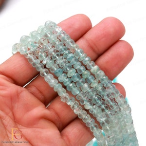 AAA+ Natural Blue Aquamarine Faceted Rondelle Beads, 5-6mm Aquamarine Beads, Aquamarine Gemstone Beads 13 Inch Strand For Jewelry Making