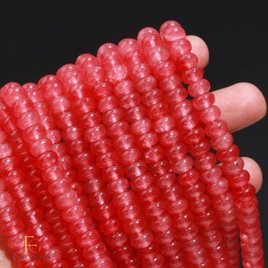 AAA+ Natural Cherry Quartz Rondelle Smooth Beads, 8MM Cherry Quartz Gemstone Beads 15 Inch, Handmade Beads for Jewelry Making