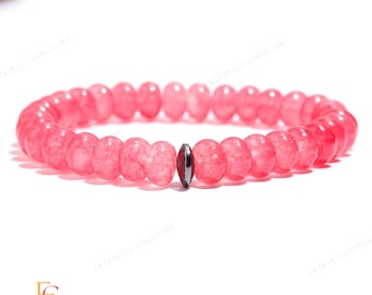AAA+ Stunning Natural Cherry Quartz Gemstone Beaded Bracelet, Smooth Rondelle Beads Bracelet, 8MM Beaded Bracelet, Stretchable Bracelet