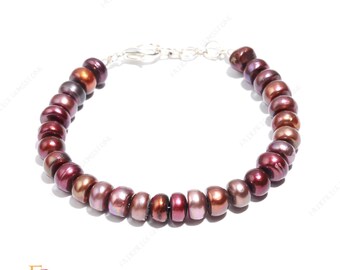 Bracciale di perle d'acqua dolce color rame naturale, gioielli di perle, chiusura in argento sterling, bracciale fatto a mano con pietre preziose, bracciale per uomo e donna