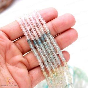 AAA+ Natural Multi Aquamarine Faceted Rondelle Beads, 4-4.5mm Aquamarine Beads, Aquamarine Gemstone Beads 13 Inch Strand For Jewelry Making
