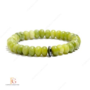 AAA+ Stunning Natural Green Serpentine Gemstone Beaded Bracelet, Smooth Rondelle Beads Bracelet, 8 MM Beaded Bracelet, Stretchable Bracelet
