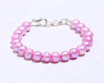 Echte roze zoetwaterparelarmband, natuurlijke parelsieraden, sterlingzilveren sluiting, handgemaakte edelsteenarmband, parelarmband voor dames