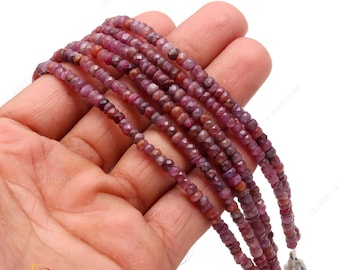 Natural Ruby Faceted Rondelle Beads, 3.5-4MM, 6 Inch, Ruby Gemstone Beads,  Red Ruby Beads, Precious Ruby Beads For Handmade Jewelry Making