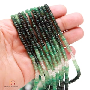 AAA+ Natural Emerald Shaded Rondelle Faceted Beads, 4-5 mm Green Emerald Beads, 17 Inch Emerald Gemstone Beads, Handmade Beads