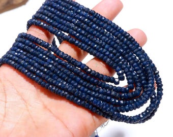 AAA+ Natural Faceted Rondelle Beads, 4-4.5MM Blue Sapphire Corundum Beads, 15 Inch