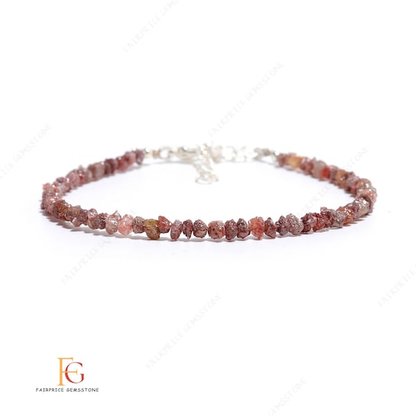 Collar de cuentas de piedras preciosas en bruto con diamantes marrones naturales, raros, AAA+, plata de ley 925, 3-4 mm, hecho a mano