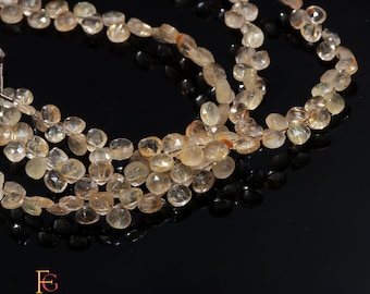 AAA+ Natural Golden Rutile Heart Shape Beads, 5 MM, 6" Golden Rutile Faceted Side Drill Briolette Gemstone Beads For Handmade Jewelry Making