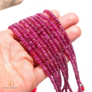 AAA+ Natural Ruby Smooth Rondelle Beads, Red Ruby Gemstone Beads, 8Inch, Beautiful Ruby Graduation Beads For Handmade Jewelry Making