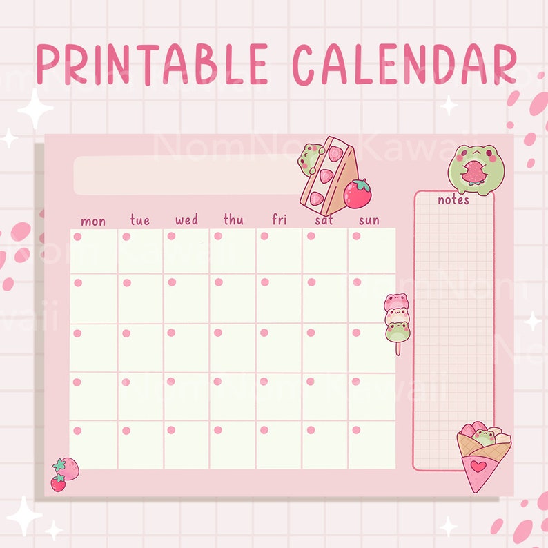 Calendar Frog Strawberry Open Printable Calendar Cute Undated Calendar