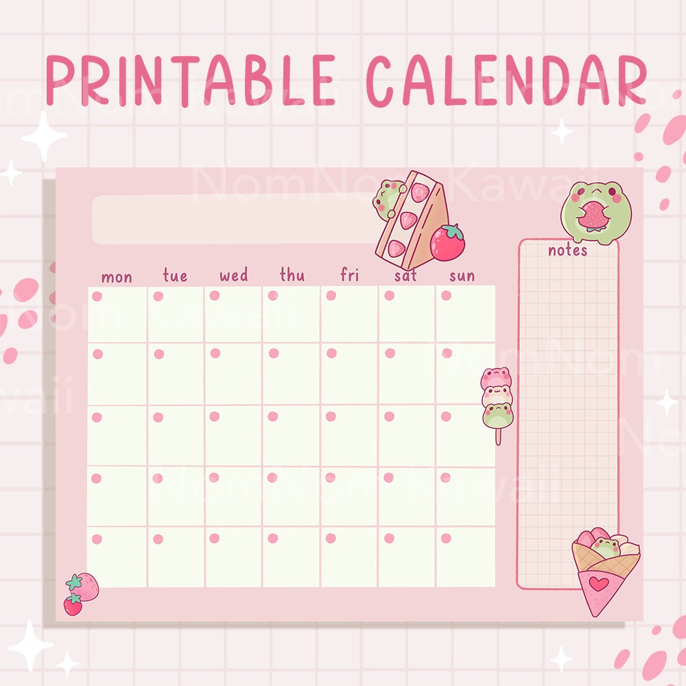 Calendar Frog Strawberry Open Printable Calendar Cute Undated Calendar Cute  Blank Calendar Digital Calendar Open Monthly Calendar Kawaii - Etsy