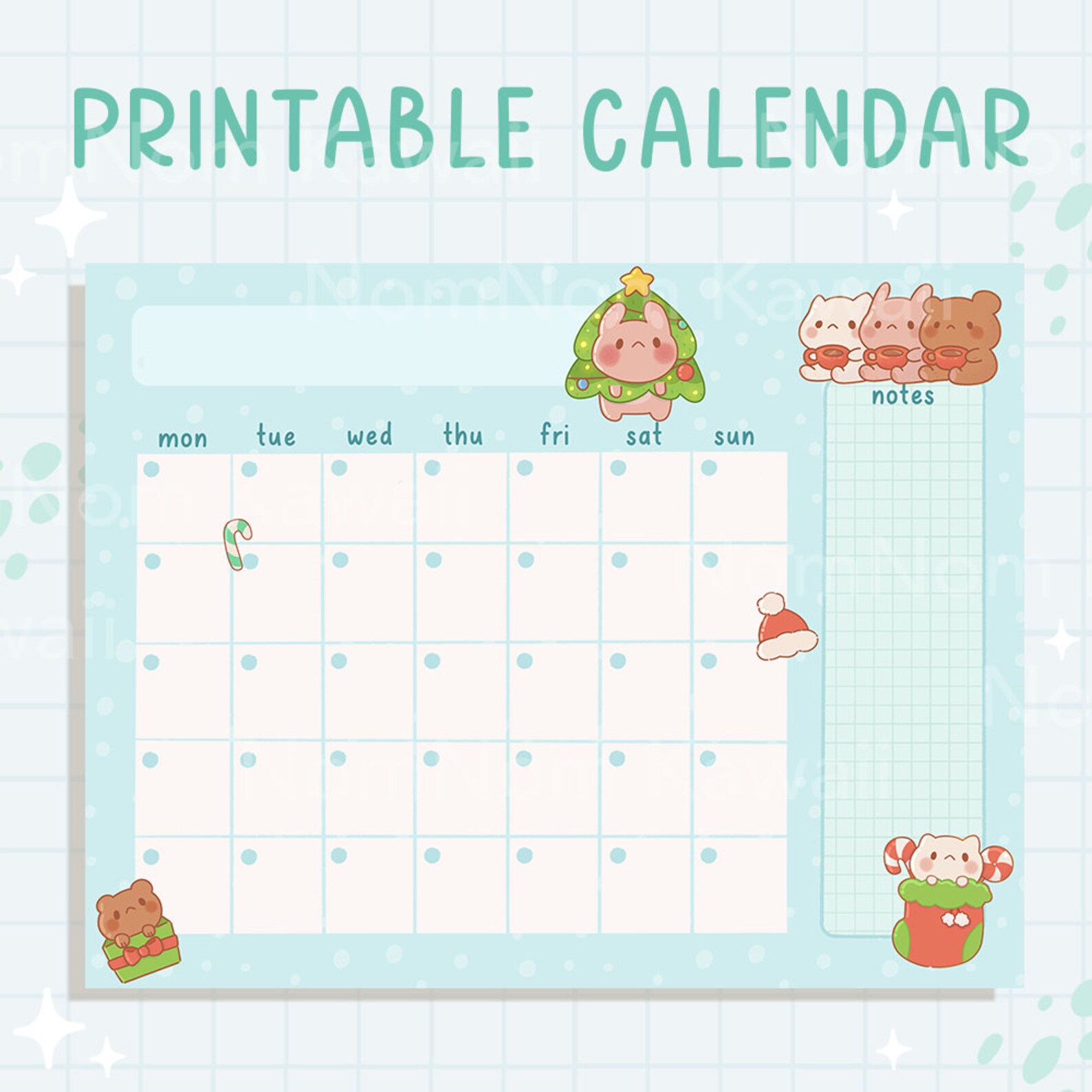 Calendar Cat Christmas Open Printable Calendar Cute Undated Calendar Calendar Cat Christmas Open Printable Calendar Cute Undated Calendar