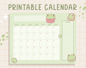 Kalender Frosch Offener Druckbarer Kalender Niedlicher Undatierter Kalender Niedlicher leerer Kalender Digitaler Kalender Offener Monatskalender Kawaii Kalender Niedlich