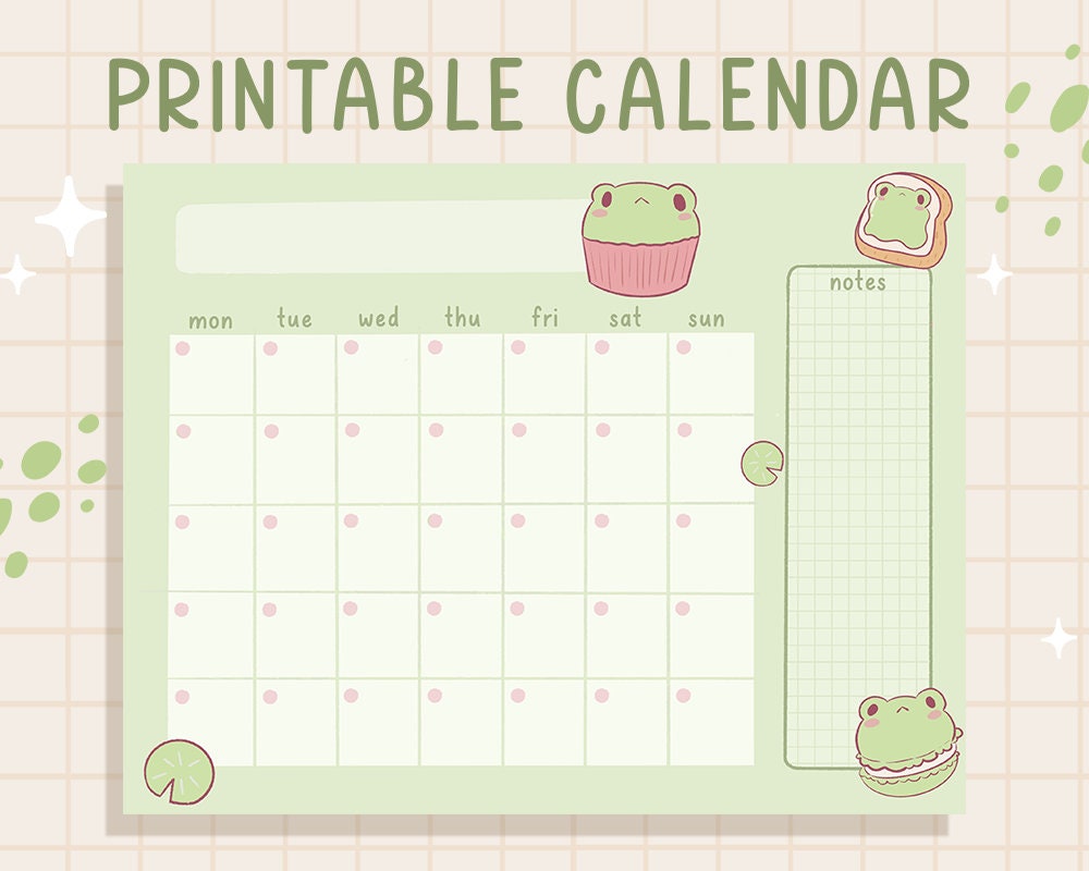 Calendar Frog Open Printable Calendar Cute Undated Calendar Cute Blank