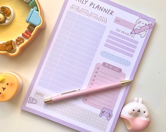 A5 Daily Planner Note Pad, Daily Planner Memo Pad, Cute Cat Stationery, Kawaii Organiser, Kawaii Cat Planner