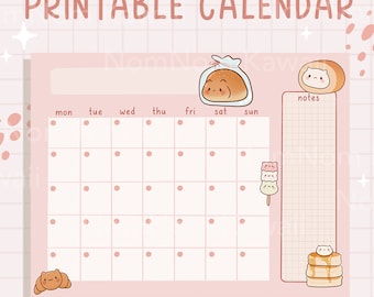 Calendar Cat Bakery Open Printable Calendar Cute Undated Calendar Cute Blank Calendar Digital Calendar Open Monthly Calendar Kawaii Cute