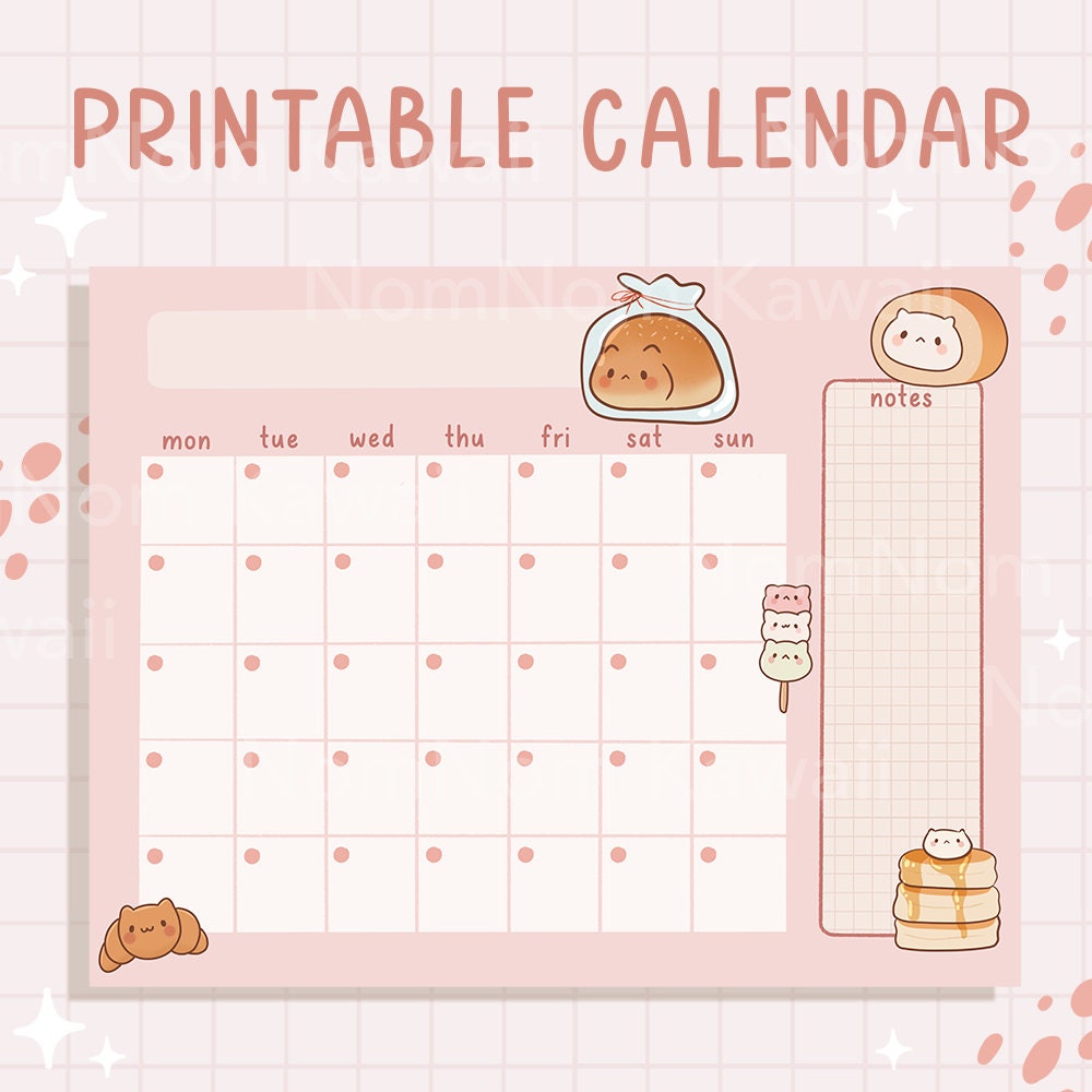 Calendar Cat Bakery Open Printable Calendar Cute Undated Calendar Cute
