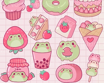 Strawberry Clipart PNG Kawaii Strawberry Clipart Cute Strawberry Frog Clipart Kawaii Frog PNG Cute Kawaii Strawberry Frog Commercial Use