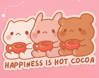 Hot Chocolate Sticker Cute Hot Cocoa sticker Kawaii animals drinking hot cocoa Kawaii Cat Kawaii bunny Hot beverage sticker cafe sticker