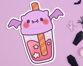 Cute Vinyl Sticker Boba Tea Sticker Halloween Boba Tea Sticker Spooky Purple Cute Cat Lovers Gift for Cat Lovers Cute Purple Sticker Boba