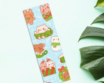 Holiday Bookmark Christmas Bookmark Cute kawaii Holiday Bookmark Xmas Bookmark Christmas Stationery Cute Cat Stationery Kawaii Cat Bookmark