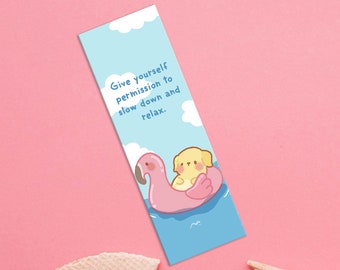 Happy Pool Bookmark Cute Summer Bookmark Kawaii Animals Bookmark Laminated Boommark Book Lover Gift Cute Cat Bookmark Bunny Bookmark Blue