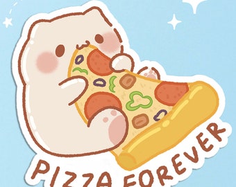 Pizza Sticker Cute Pizza Sticker Kawaii Vinyl Sticker Cute Vinyl Sticker Kawaii Pizza Sticker Kawaii Cat Eating Pizza Sticker Pizza Lover