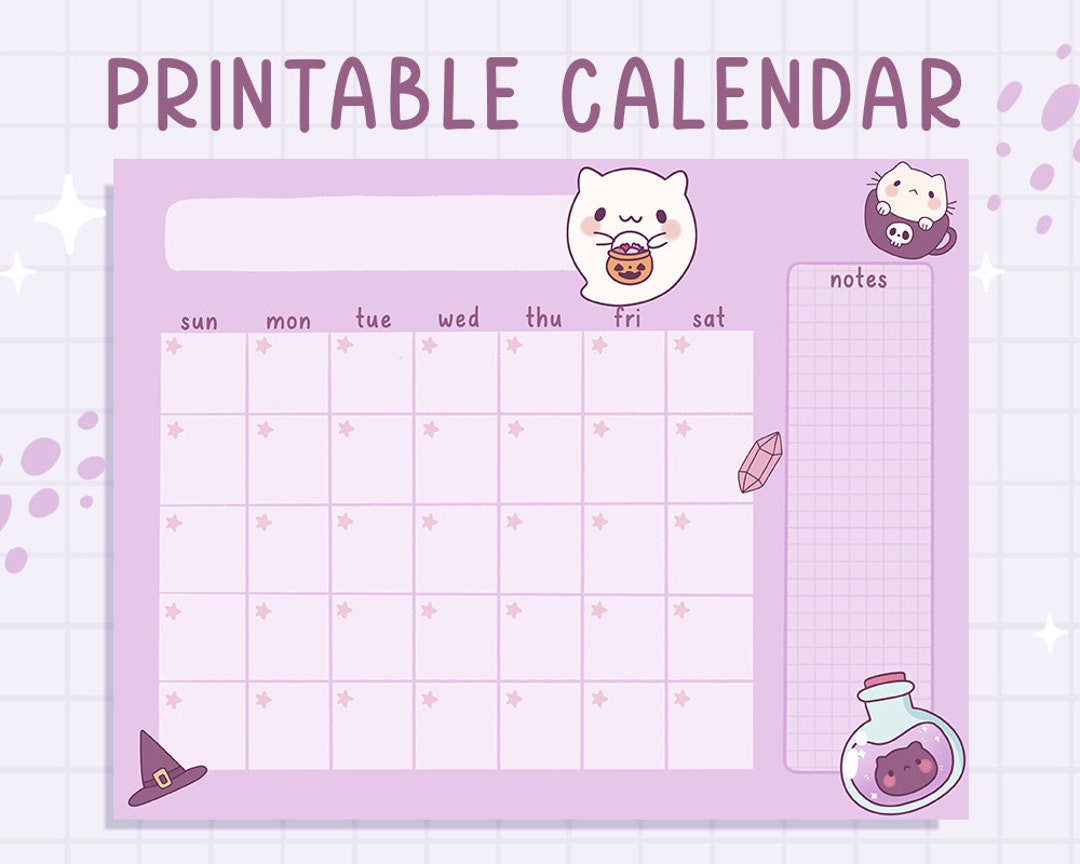 Calendar Cat Halloween Open Printable Calendar Cute Undated Calendar Cute  Blank Calendar Digital Calendar Open Monthly Calendar Kawaii Cute - Etsy