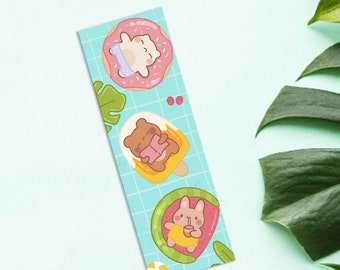 Happy Pool Bookmark Cute Summer Bookmark Kawaii Animals Bookmark Laminated Boommark Book Lover Gift Cute Cat Bookmark Bunny Bookmark Blue